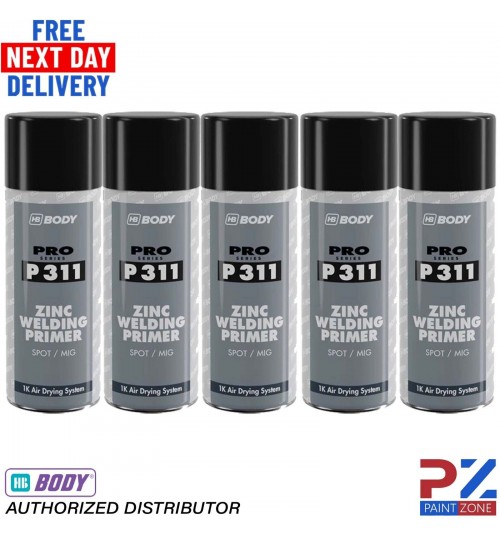 5 X HB BODY P311 ZINC WELD THROUGH PRIMER AEROSOL 400ML - BLACK